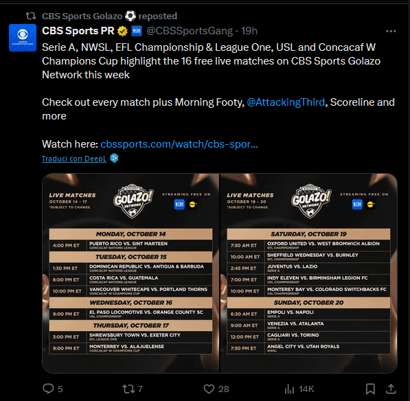 CBS sport account Twitter Golazo Network