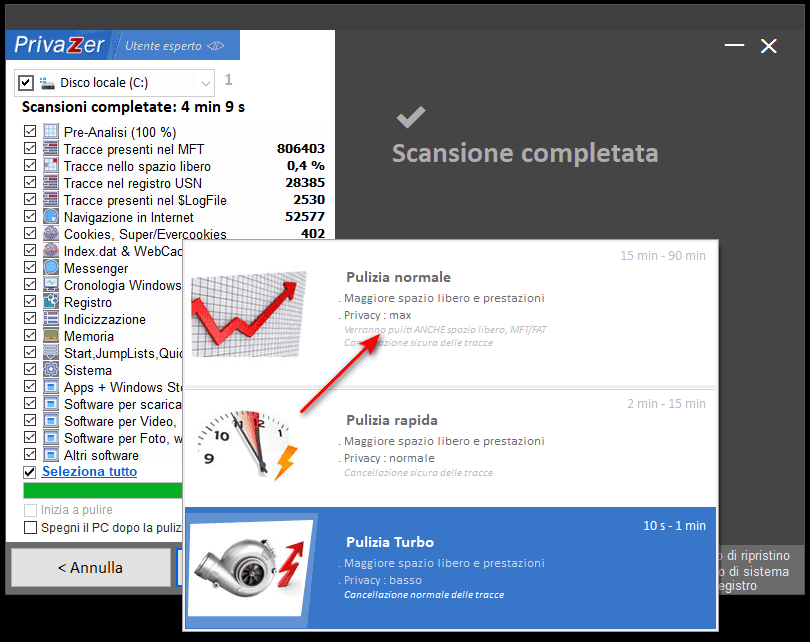 PrivaZer tipo di pulizia
