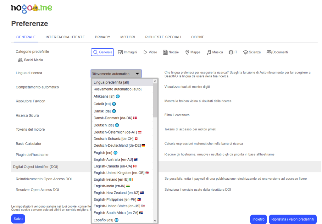 SearX Setting generale