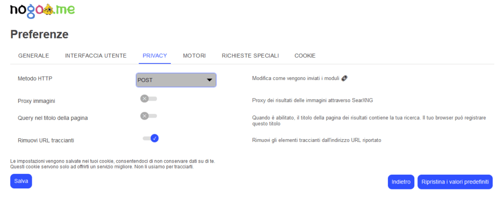 SearX Settings Privacy
