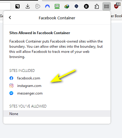 Facebook Container Permessi