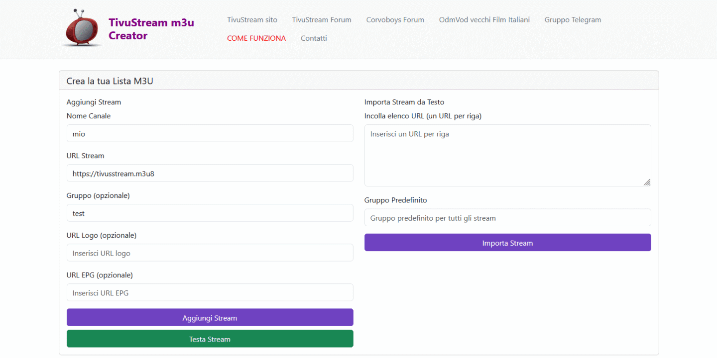 TivuStream m3u Creator
