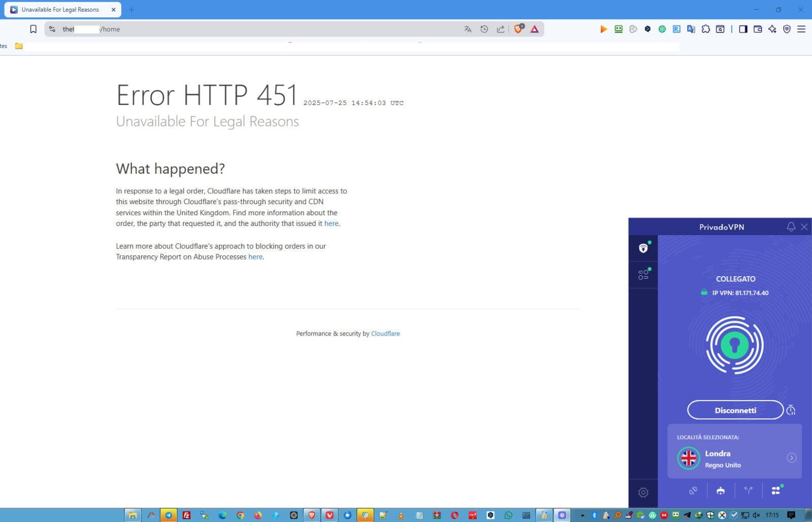 pagina Errore 451 Cloudflare