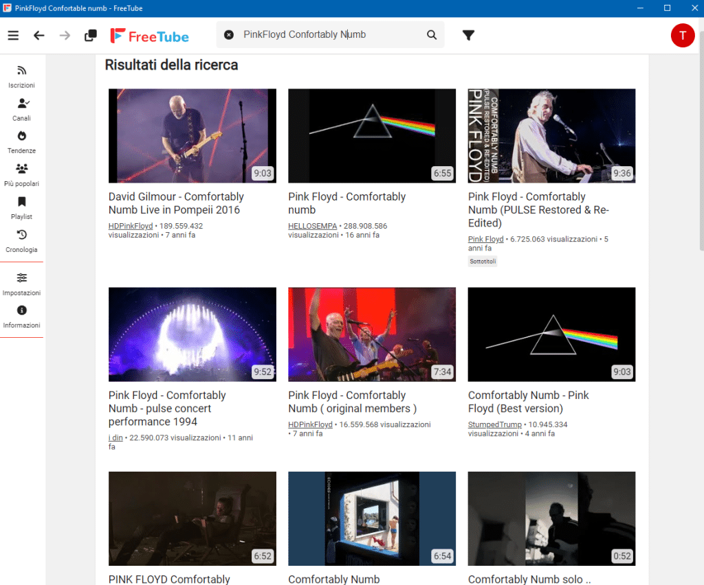 FreeTube ricerca
