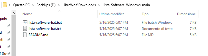 Lista Software - Windows contentuto cartella