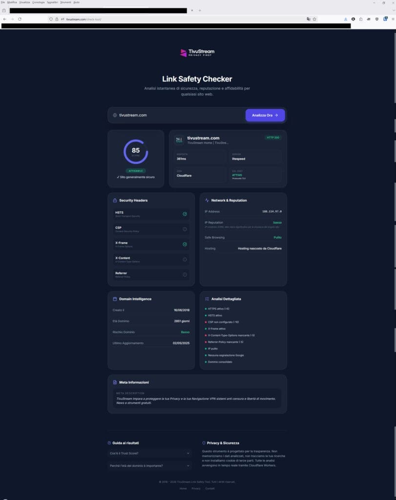 Link Safety Checker risultato