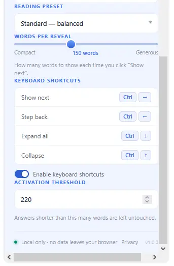 Unfold AI settings 2